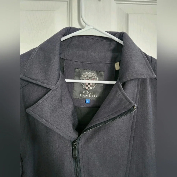 Vince Camuto zip up navy blue soft shell Moto Jacket bikercore Woman small - Picture 10 of 11